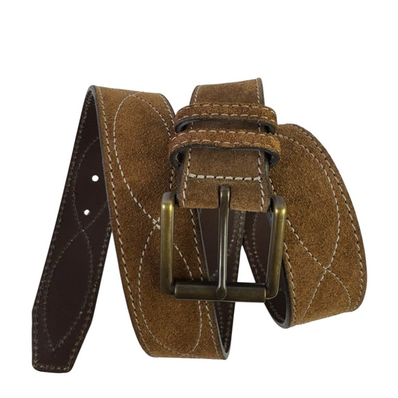 J. Crew Brown Suede & Leather Stitched Hip Belt , solid brass buckle - Picture 1 of 7